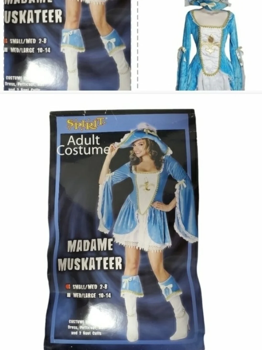 Spirit Blue and White Fleur-de-Lis Pirate Costume with Hat Madame Muskateer M/L - Picture 2 of 2
